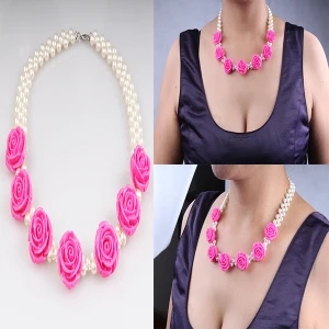 rainbow colored plastic acrylic artificial hawaiian flower necklace N90154