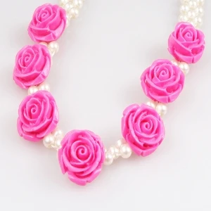 rainbow colored plastic acrylic artificial hawaiian flower necklace N90154