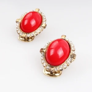 red gemstone diamond vintage wholesale clip on earrings E30031