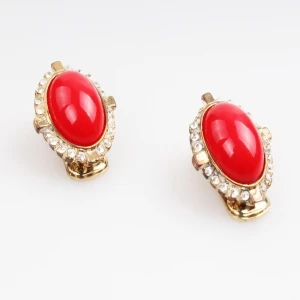 red gemstone diamond vintage wholesale clip on earrings E30031