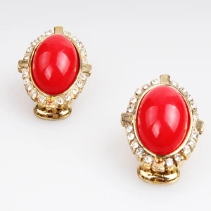 red gemstone diamond vintage wholesale clip on earrings E30031
