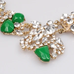 resin flower crystal bead gold statement necklace N90006