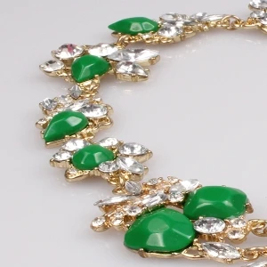 resin flower crystal bead gold statement necklace N90006