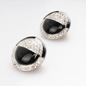 rhinestone round button wholesale clip on earrings E30025