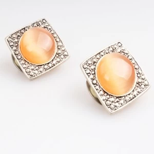 China round button moonstone wholesale clip on earrings E30020 Hersteller