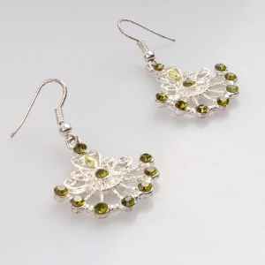 silver diamond hanging fancy design gold earring E30095