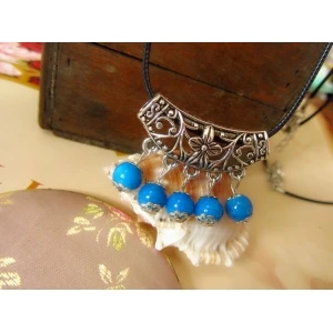 silver ethnic tatoo elastic beaded pendant necklace TBN005