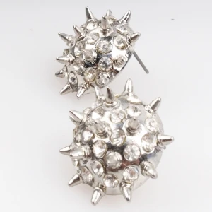 silver rivet rhinestone punk men s stud earrings E30053