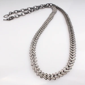 simple fancy long gunmetal chain rhinestone necklace N90072