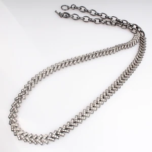 simple fancy long gunmetal chain rhinestone necklace N90072