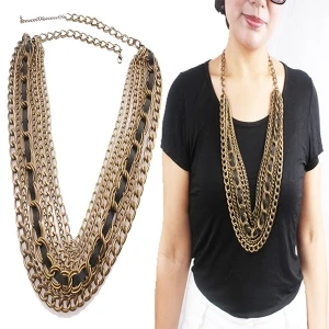 vintage brass multilayer thick rope chain necklace N90053