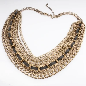 vintage brass multilayer thick rope chain necklace N90053