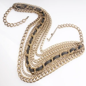 vintage brass multilayer thick rope chain necklace N90053