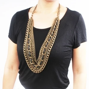 vintage brass multilayer thick rope chain necklace N90053