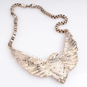 vintage crystal gold eagle statement necklace N90076