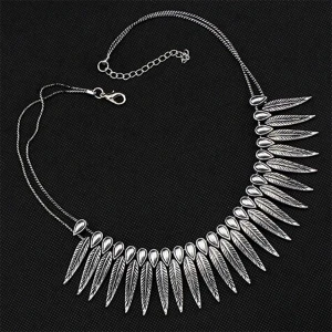 vintage rope gold feather leaf statement necklace N90081