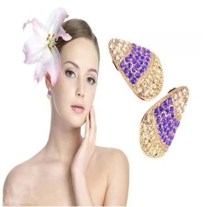 wholesale colorful rhinestone tortoise shell clip on earrings E30012