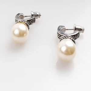 wholesale sterling silver cz pearl stud cuff earrings E30041