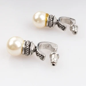 wholesale sterling silver cz pearl stud cuff earrings E30041