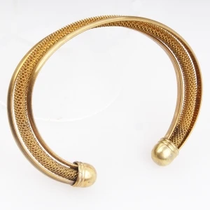 women designs gold chain metal cuff bangle bracelet B10104