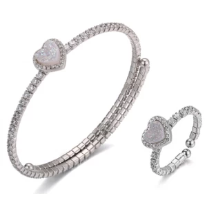 Китай zircon wholesale costume s925 sterling silver natural druzy stone fashion ring and bracelet jewelry set for women производителя