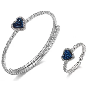 zircon wholesale costume s925 sterling silver natural druzy stone fashion ring and bracelet jewelry set for women