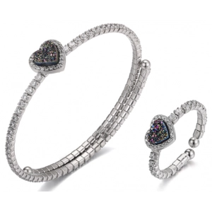 zircon wholesale costume s925 sterling silver natural druzy stone fashion ring and bracelet jewelry set for women