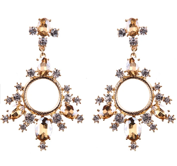 2018 European  Exaggerated Crystal Circle Women Drop Earring Elegant Earring Jewelry as Gift for ladies