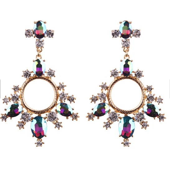 2018 European  Exaggerated Crystal Circle Women Drop Earring Elegant Earring Jewelry as Gift for ladies