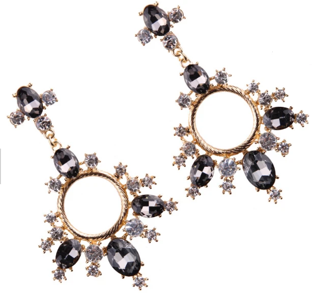 2018 European  Exaggerated Crystal Circle Women Drop Earring Elegant Earring Jewelry as Gift for ladies