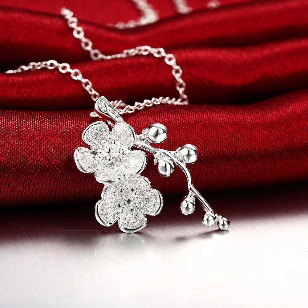925 Sterling Silver Cherry Blossom Flower Necklace NS2 925 silver jewelry supplier china