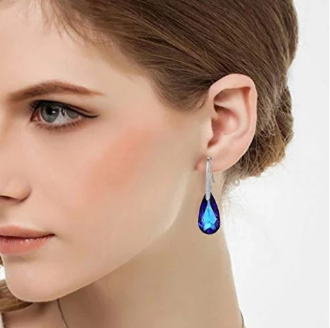925 Sterling Silver Crystals Teardrop Hook Dangle Earrings Wholesale in China