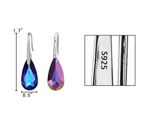 925 Sterling Silver Crystals Teardrop Hook Dangle Earrings Wholesale in China