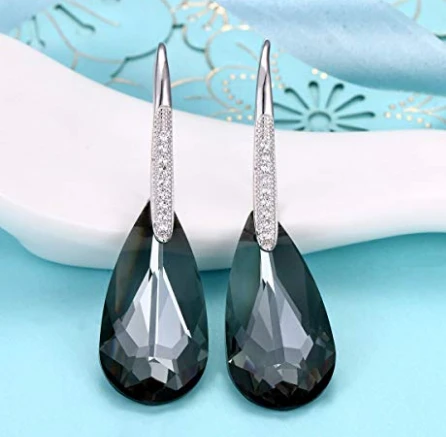 925 Sterling Silver Crystals Teardrop Hook Dangle Earrings Wholesale in China
