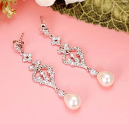 925 Sterling Silver Freshwater Cultured Pearl Teardrop Dangle Earrings for Christmas Promotion
