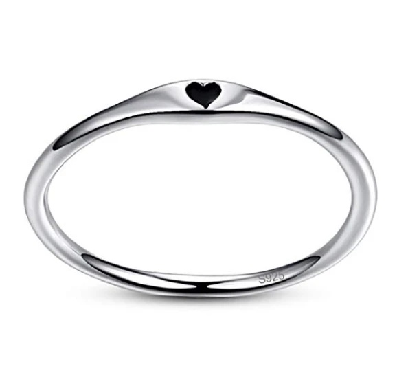 925 Sterling Silver Simple Carve Heart Wedding Promise Ring Factory China