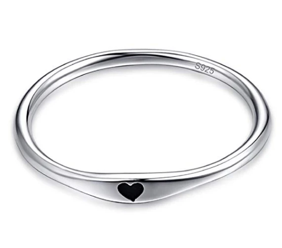 925 Sterling Silver Simple Carve Heart Wedding Promise Ring Factory China