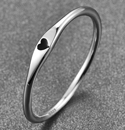 925 Sterling Silver Simple Carve Heart Wedding Promise Ring Factory China