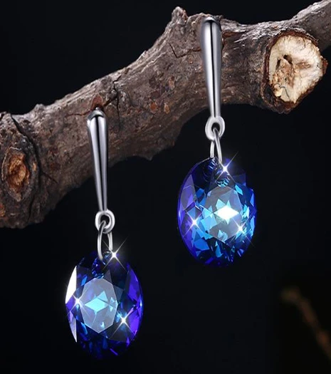 925 sliver earrings with blue crystals Manufacturer in China
