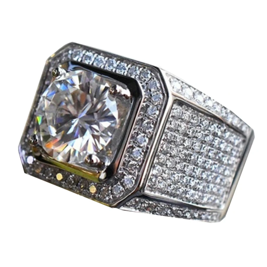 Atmospheric alloy diamond-studded silver ring