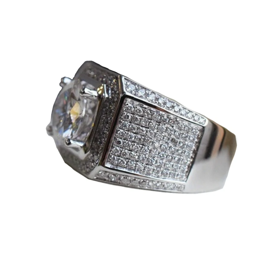 Atmospheric alloy diamond-studded silver ring
