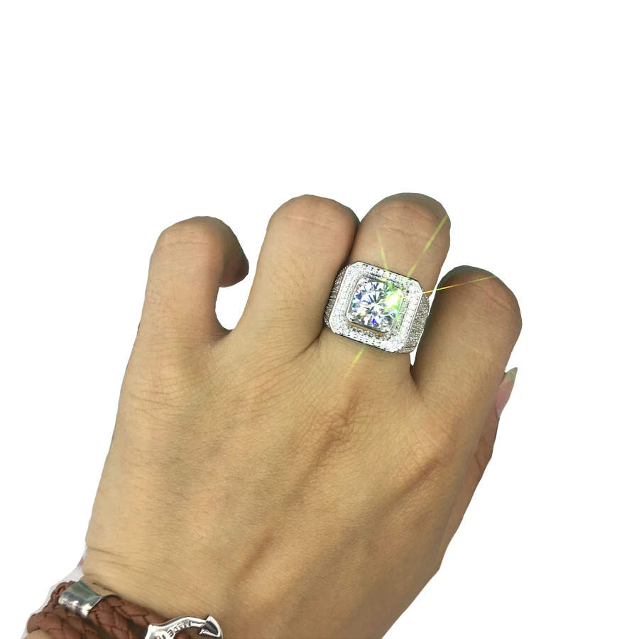 Atmospheric alloy diamond-studded silver ring