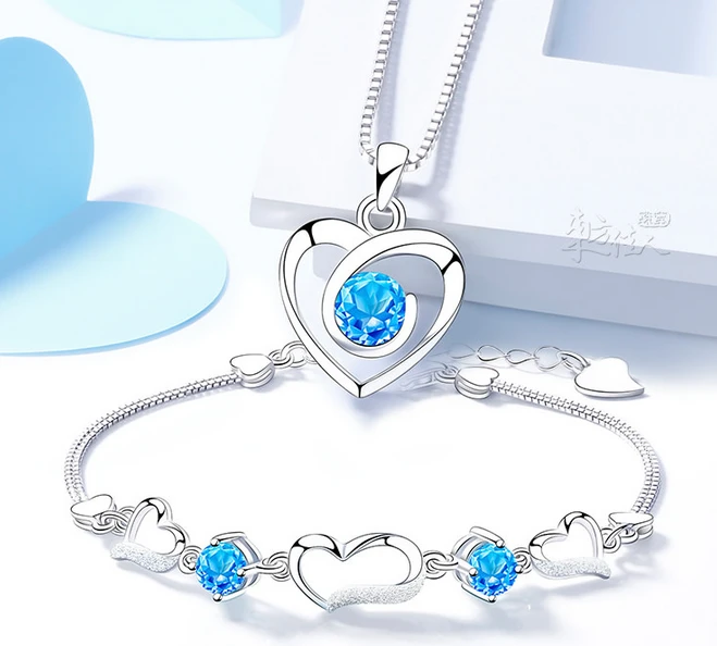 Beautiful Natural Crystal Sterling Silver Necklace and Bracelet Jewelry Set