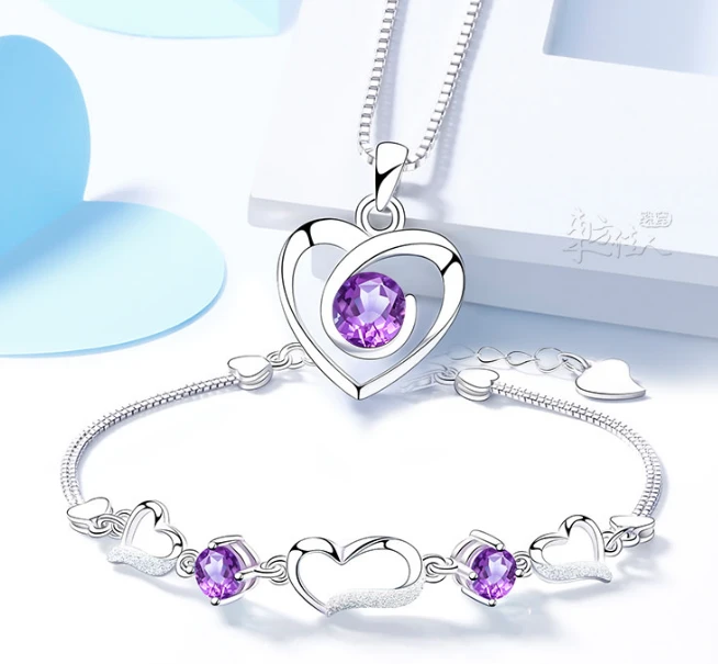 Beautiful Natural Crystal Sterling Silver Necklace and Bracelet Jewelry Set
