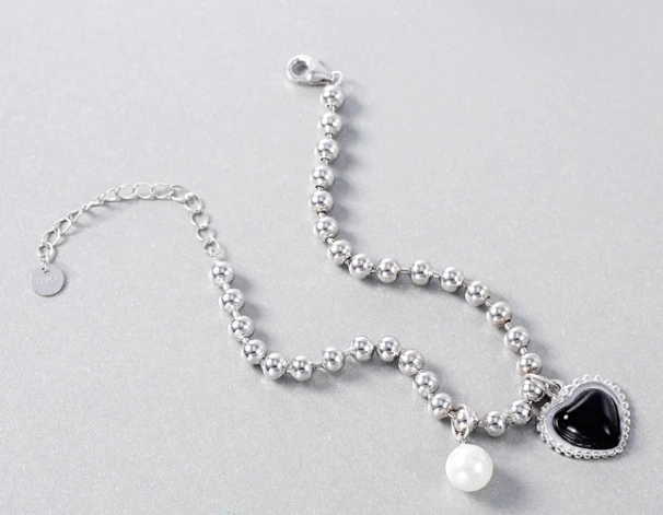 Black agate love pearl 925 sterling silver bracelet manufacturer