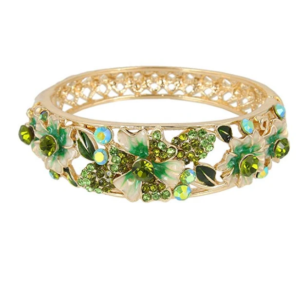 Bracelet Wholesale Jewelry Fashion Bracelet Women's Gold-tone Austrian Crystal Enamel Flower Leaf Bangle