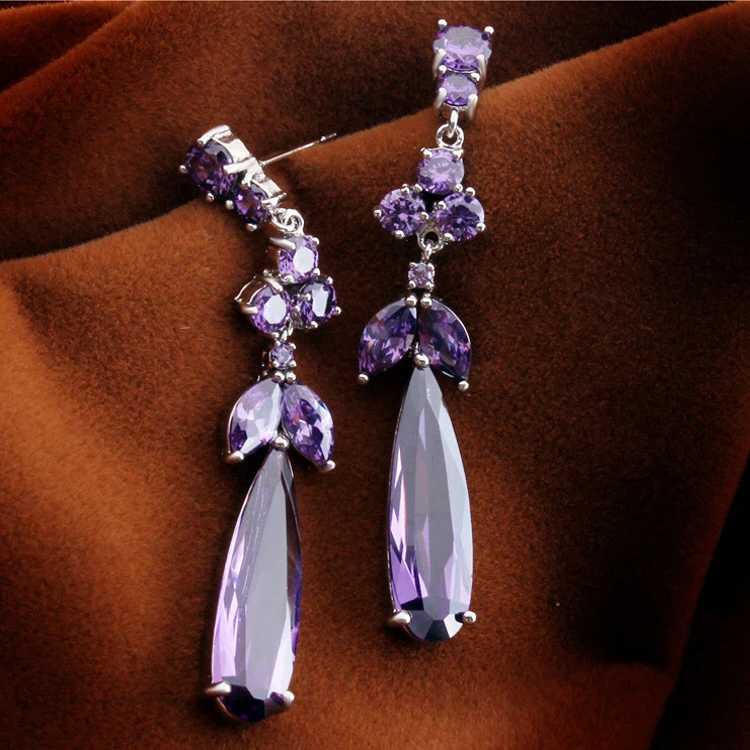 سحر الذهب مطلي الملونة الراقية الراقية الزفكون طويلة تتدلي قطره الأقراط النساء أزياء الزفاف المجوهرات