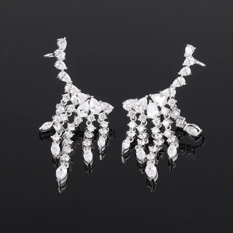 China Fashion Luxury Zircon Fringe Ear Crawler Teardrop Ear Cuff Wrap Sweep Earrings,Tassel  Fringe Earrings
