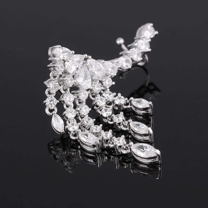 China Fashion Luxury Zircon Fringe Ear Crawler Teardrop Ear Cuff Wrap Sweep Earrings,Tassel  Fringe Earrings