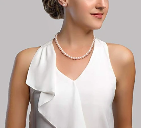 China Supplier 14K Gold Round White Freshwater Cultured Pearl Necklace for Women